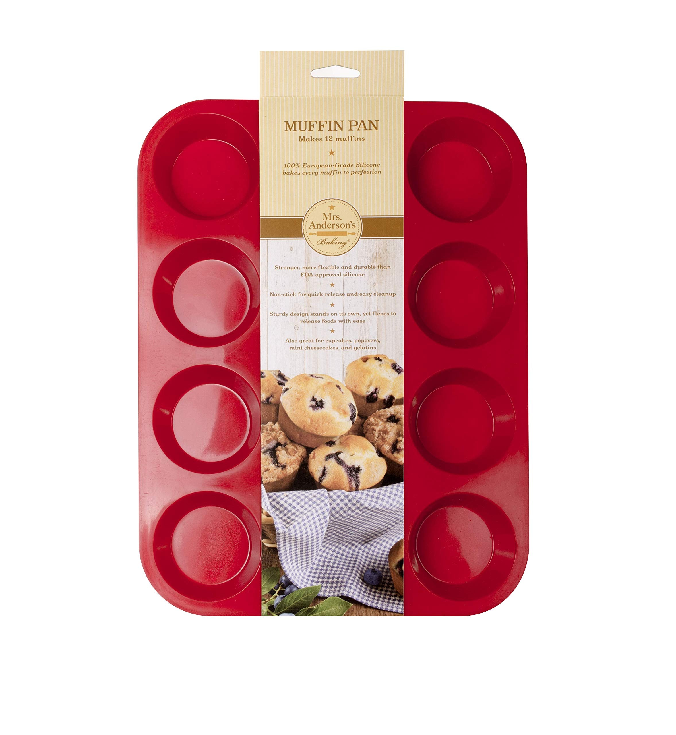 Mrs. Anderson's Silicone Muffin Pan: European-grade silicone for durable, flexible performance.