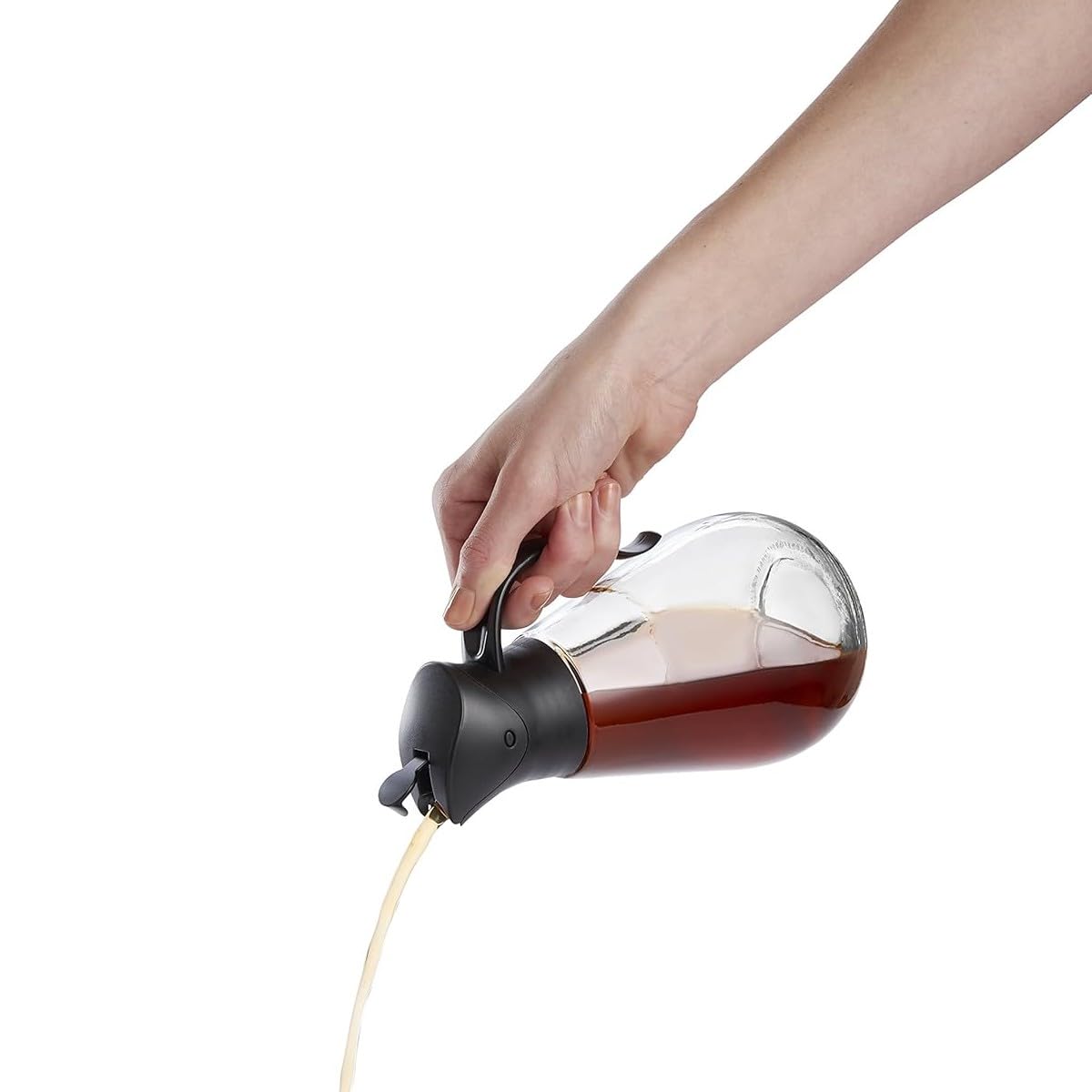 Mrs. Anderson's Store'N Pour Syrup Dispenser inner lid sealed to prevent leaks.