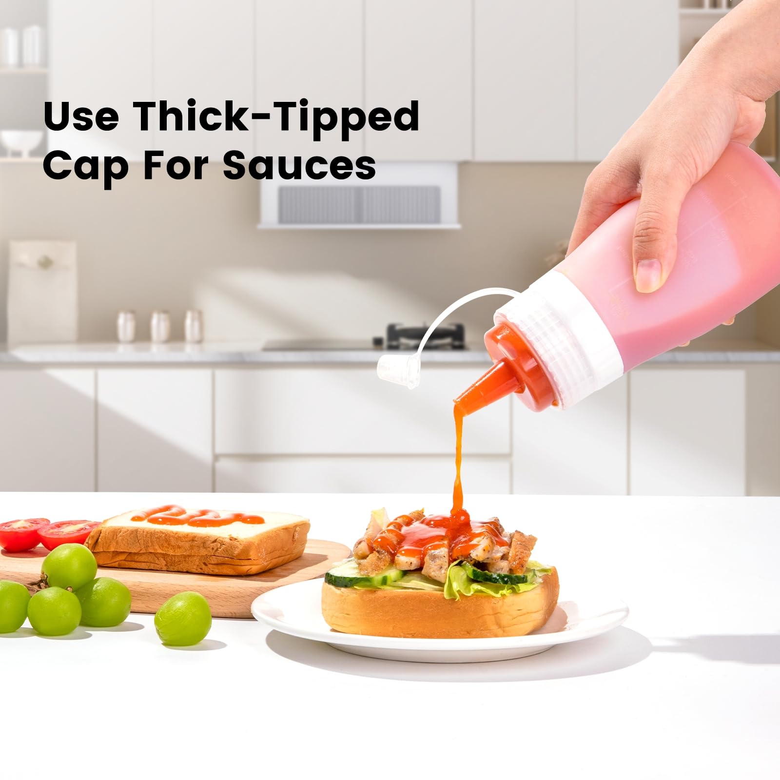 Mrsdry interchangeable lids offer oil and syrup tips for versatile sauces.