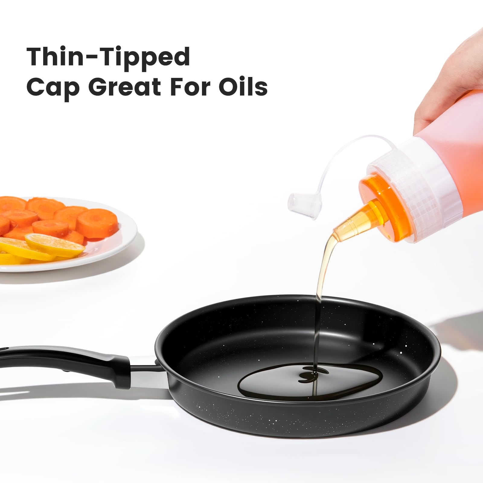 Mrsdry leak-proof cap keeps dressing mess-free during kitchen prep.