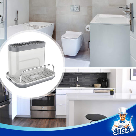MR.SIGA sink caddy hanging rail keeps damp rags ready.