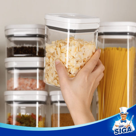 MR.SIGA stackable design saves cabinet space and improves visibility.