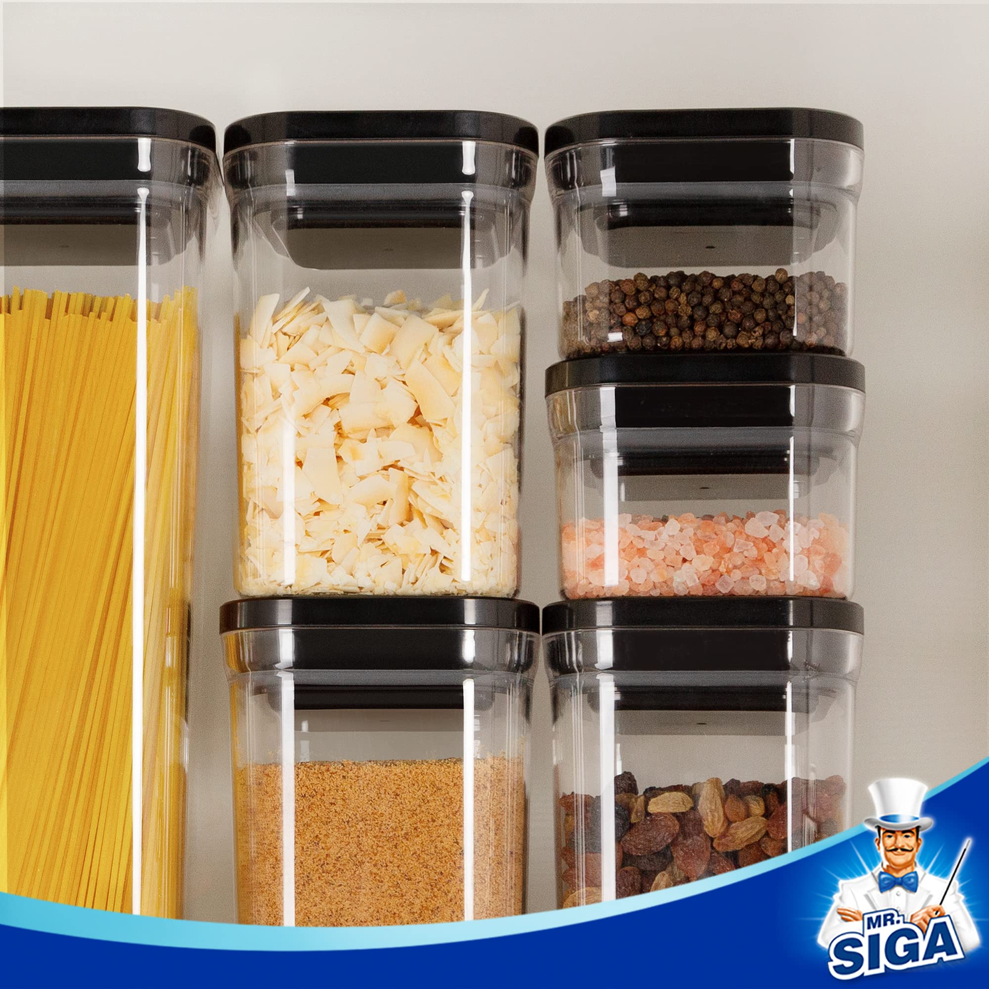 MR.SIGA stackable design maximizes cabinet space and organization