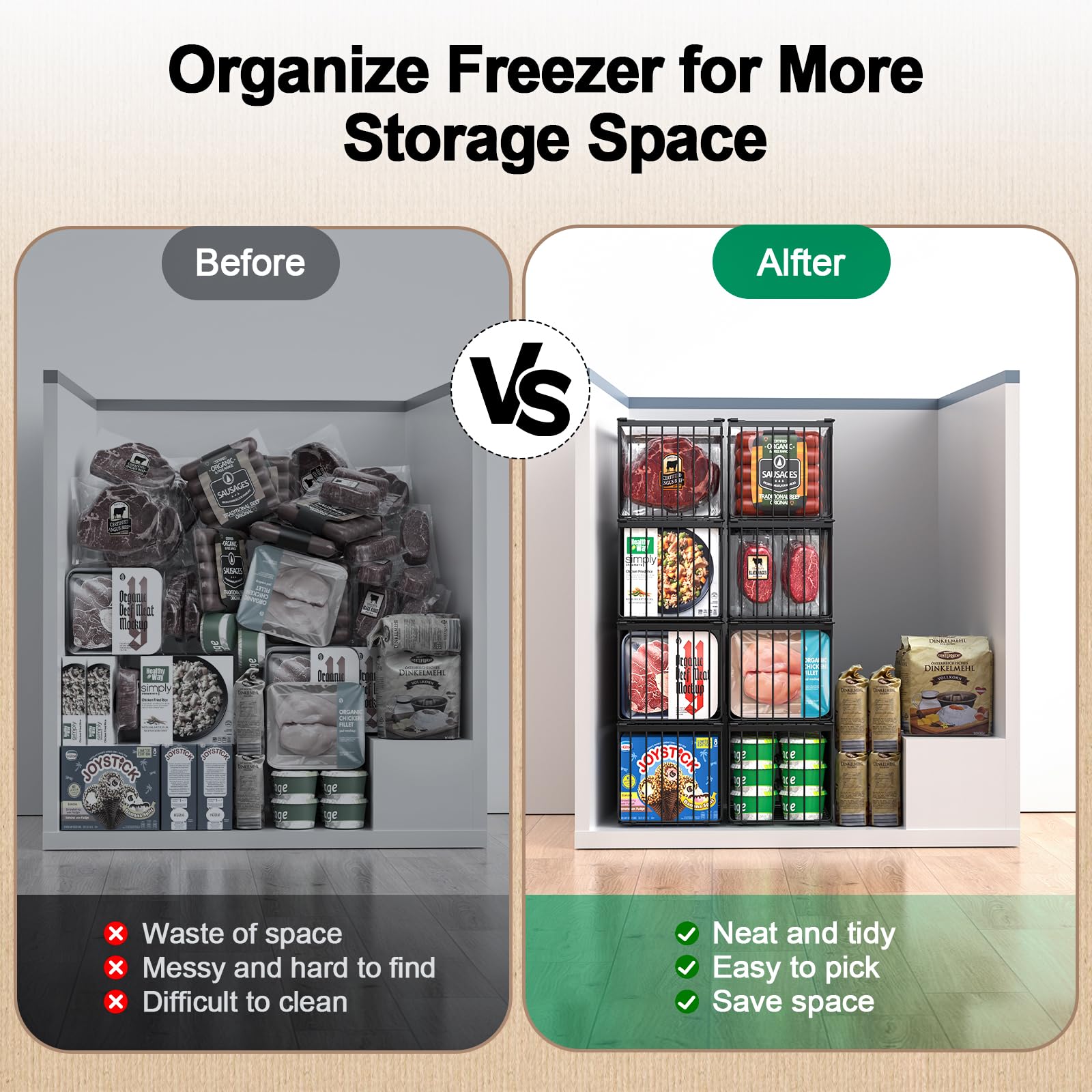 MSERCUOR black storage bin keeps items neatly grouped in the freezer.