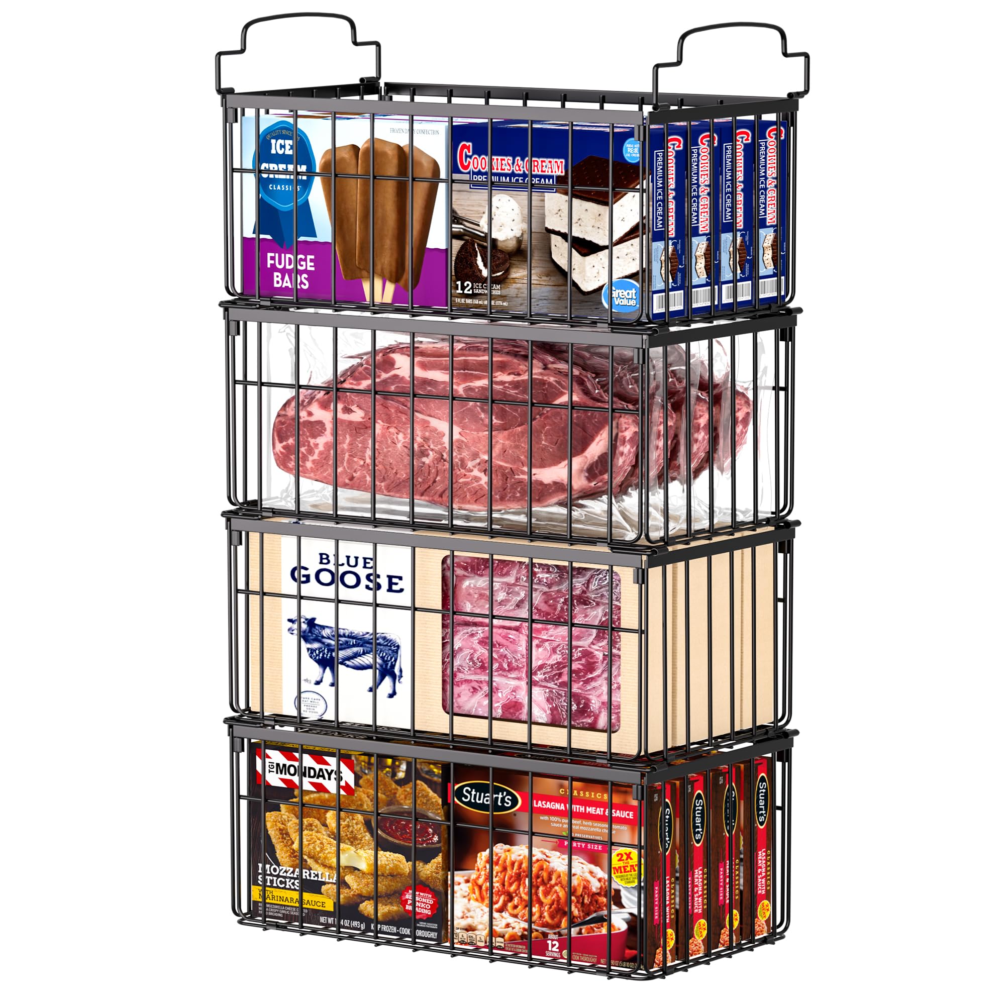 MSERCUOR freezer bin with stackable deep design for efficient space use in 5/7 cu ft freezers.