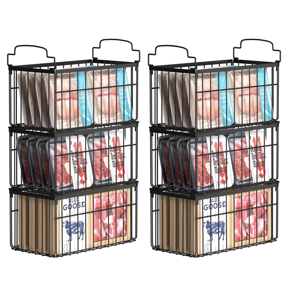 MSERCUOR freezer bin stackable front view improves access in a 5/7 cu ft chest freezer.