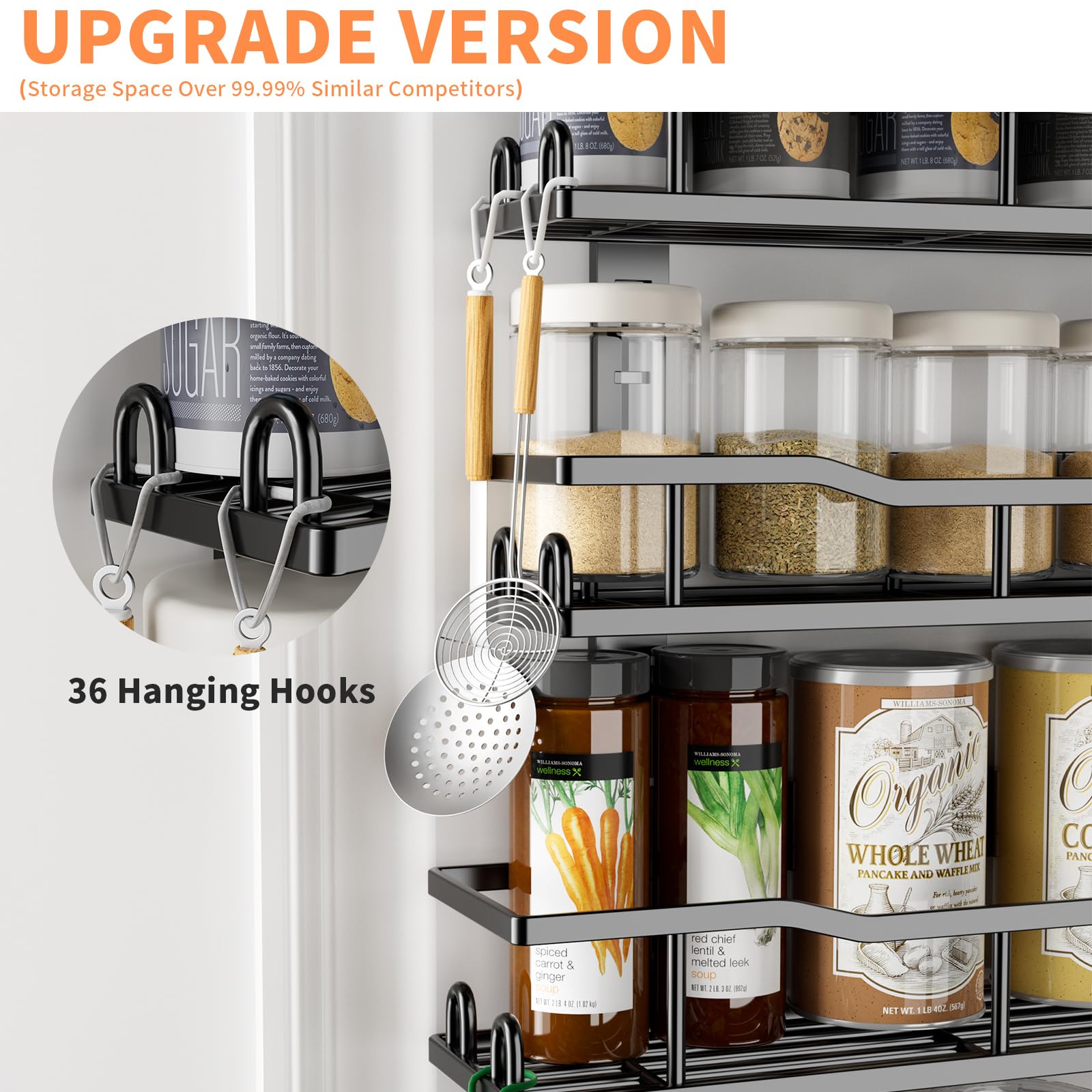 MSERCUOR metal spice rack features rust-resistant coating for durable kitchen storage.