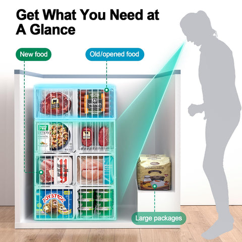 MSERCUOR storage bins organize meats, fish, vegetables for efficient freezer use