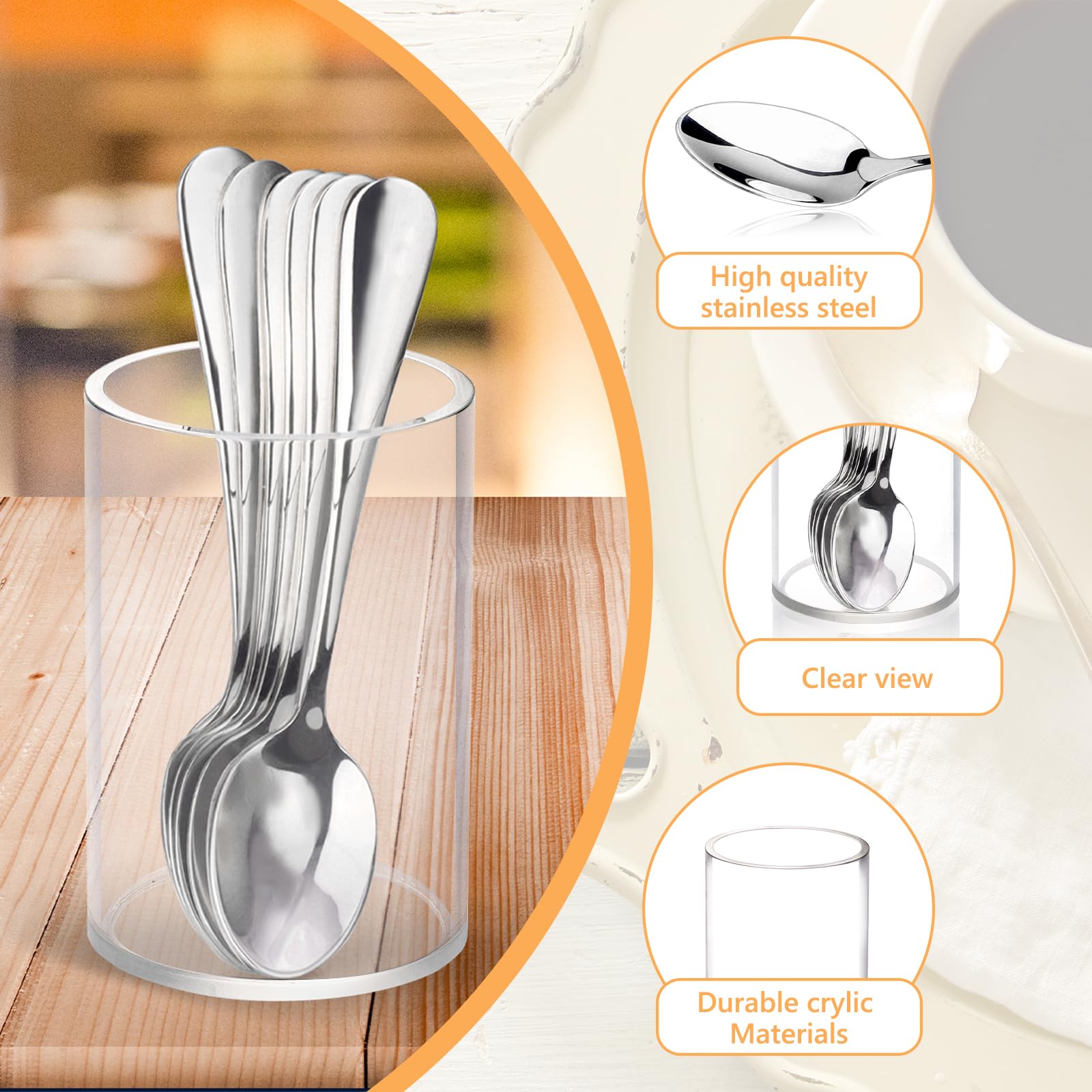 MSHUNKEJI acrylic cylinder holder displays mini spoons in a modern kitchen.