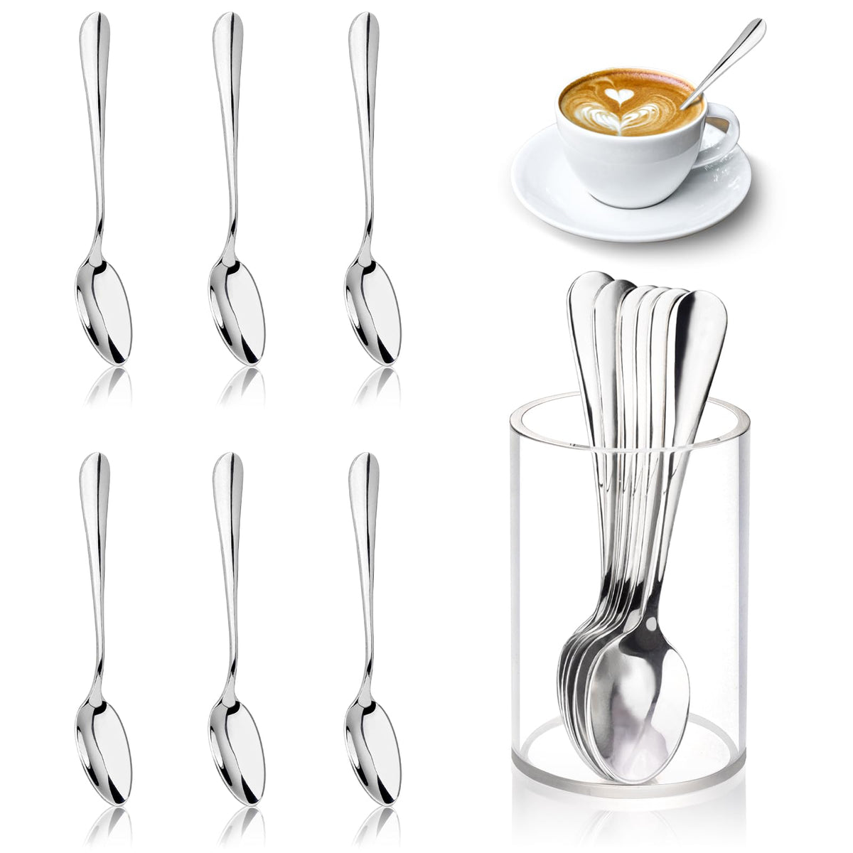 MSHUNKEJI demitasse spoons with holder displayed on a coffee bar for easy access.