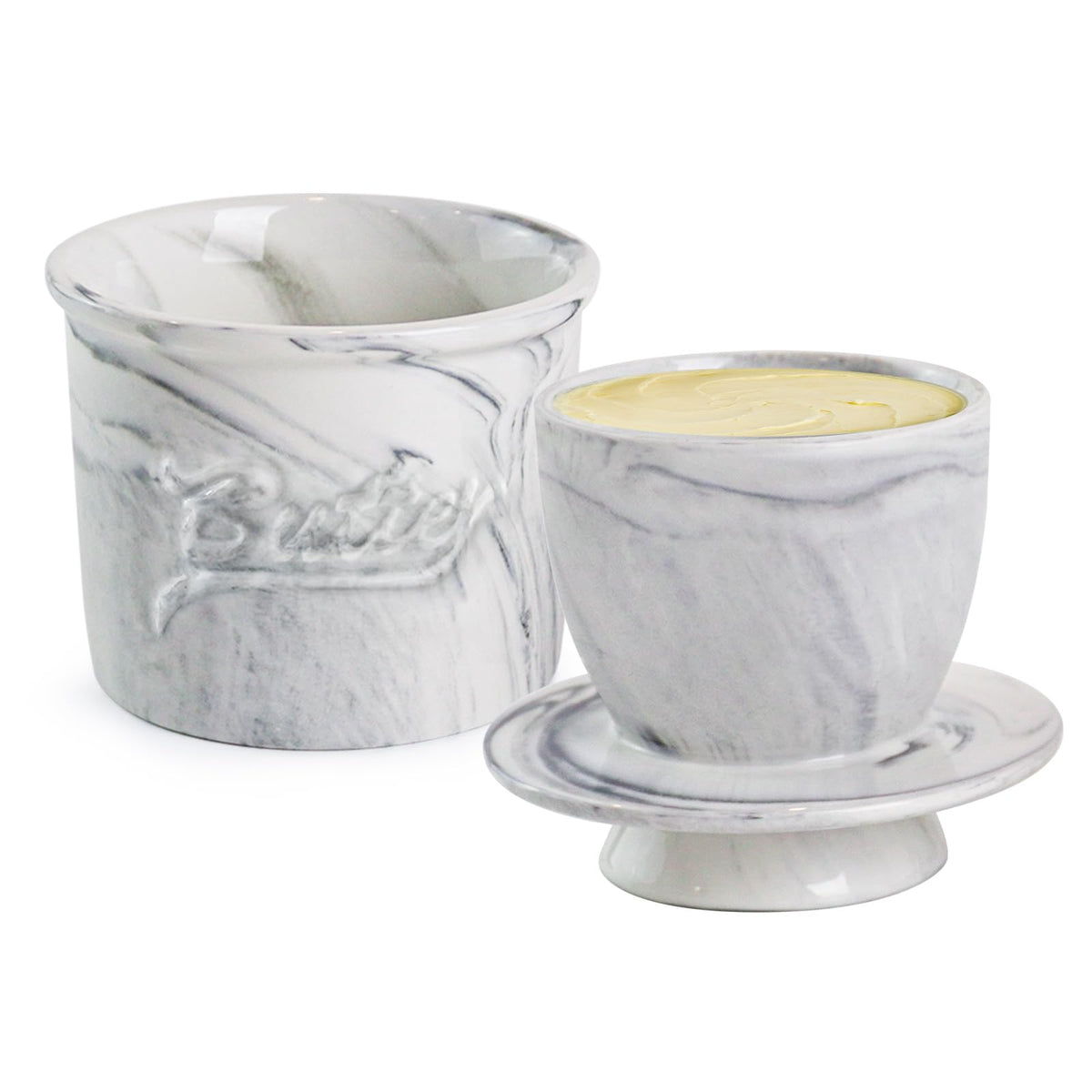 MSJGA butter crock with water lid closeup showing seal for soft butter