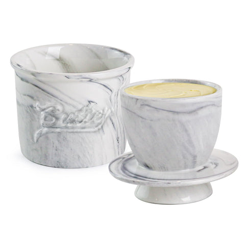 MSJGA butter crock with water lid closeup showing seal for soft butter