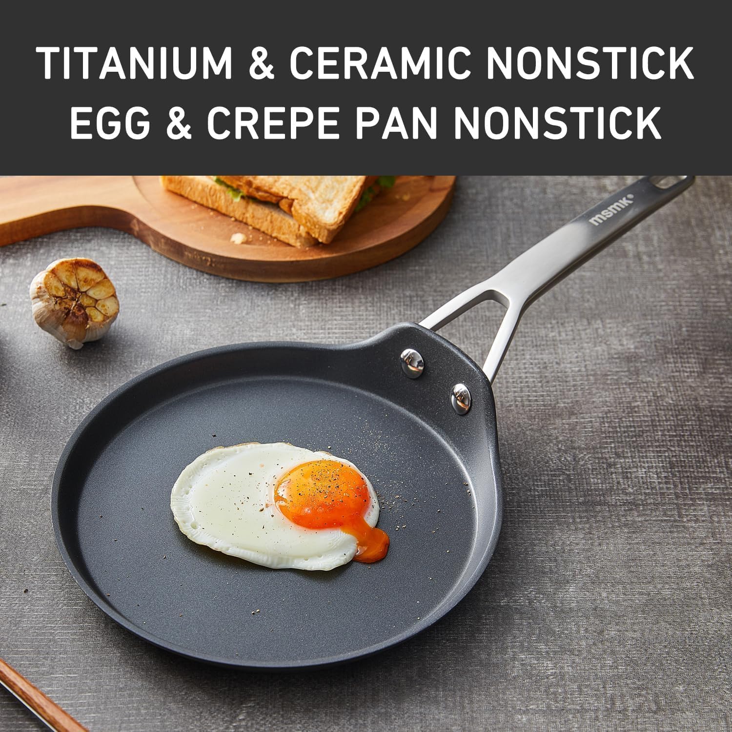 MsMk ceramic nonstick pan top view shows smooth surface for even cooking.
