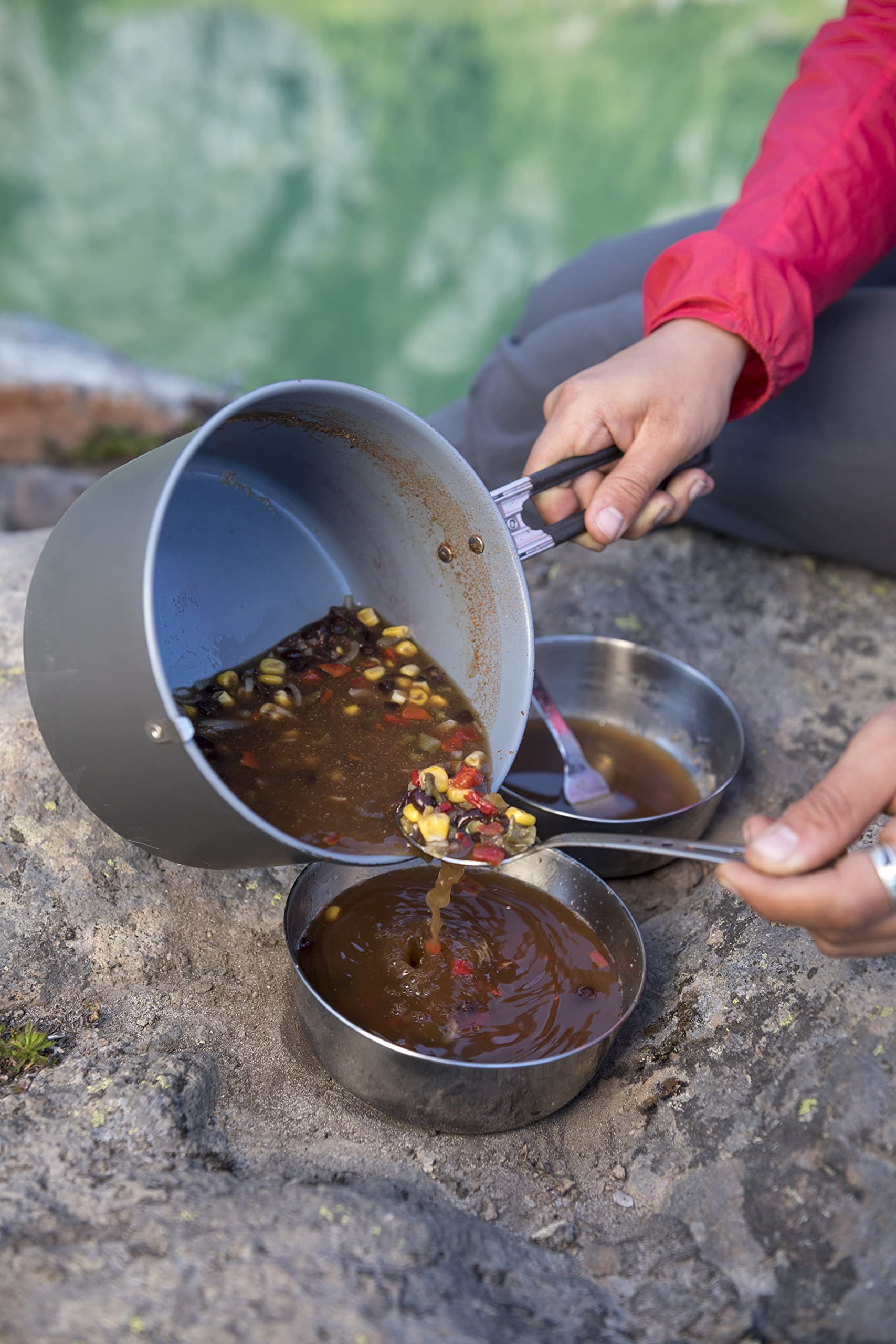MSR Alpine stainless steel nesting bowl close-up with satin finish for easy cleaning.