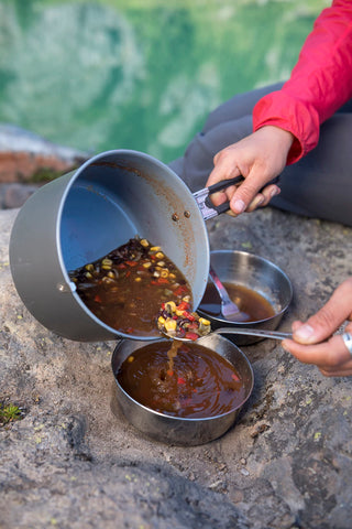 MSR Alpine stainless steel nesting bowl close-up with satin finish for easy cleaning.