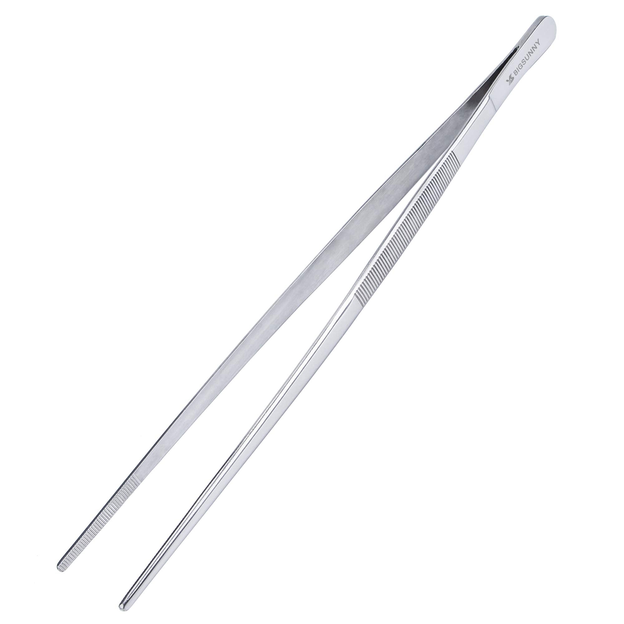 MSY BIGSUNNY 12-inch tweezers close-up showing fine teeth for precise gripping.