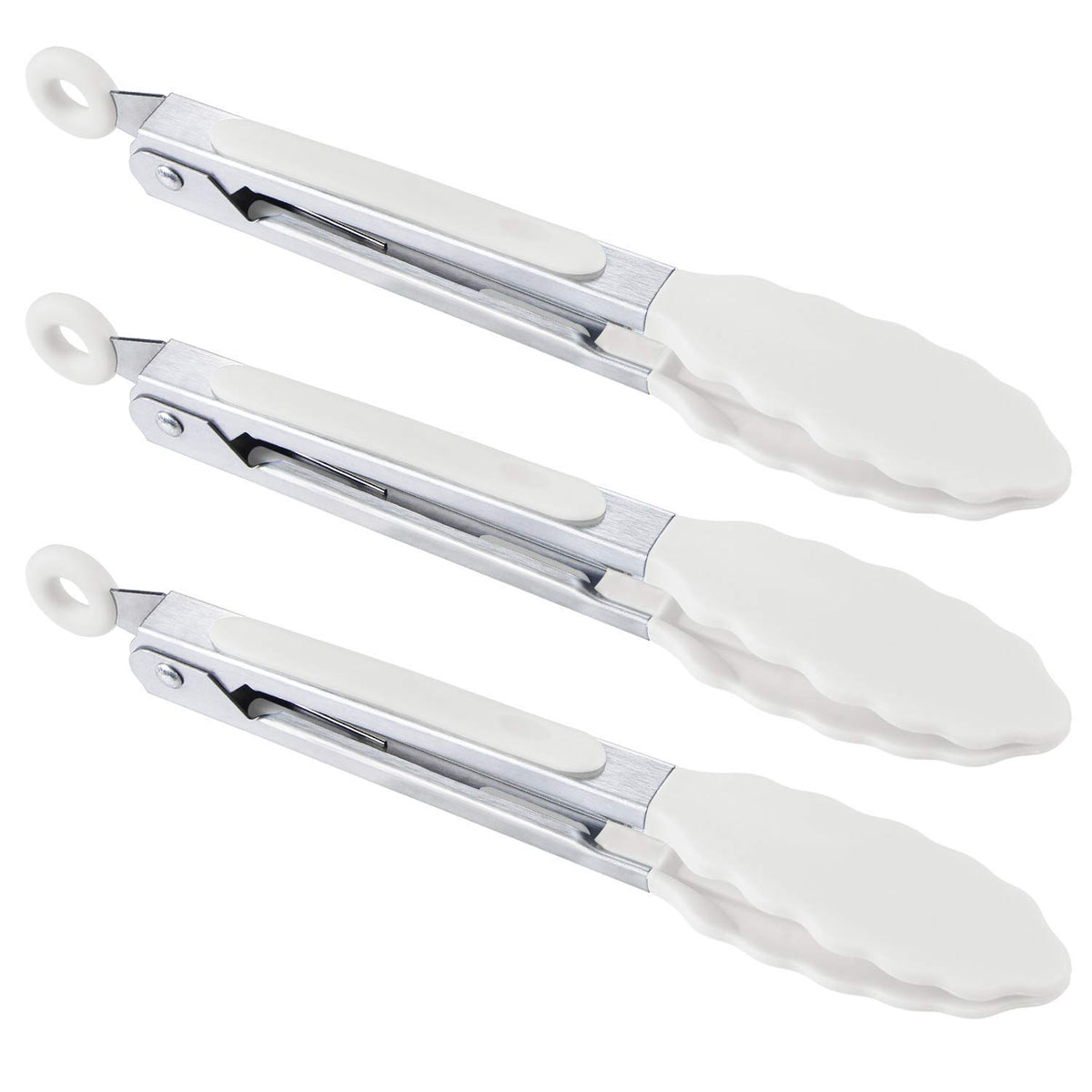 MSY BIGSUNNY 7-inch tongs snow white front view for versatile kitchen serving.