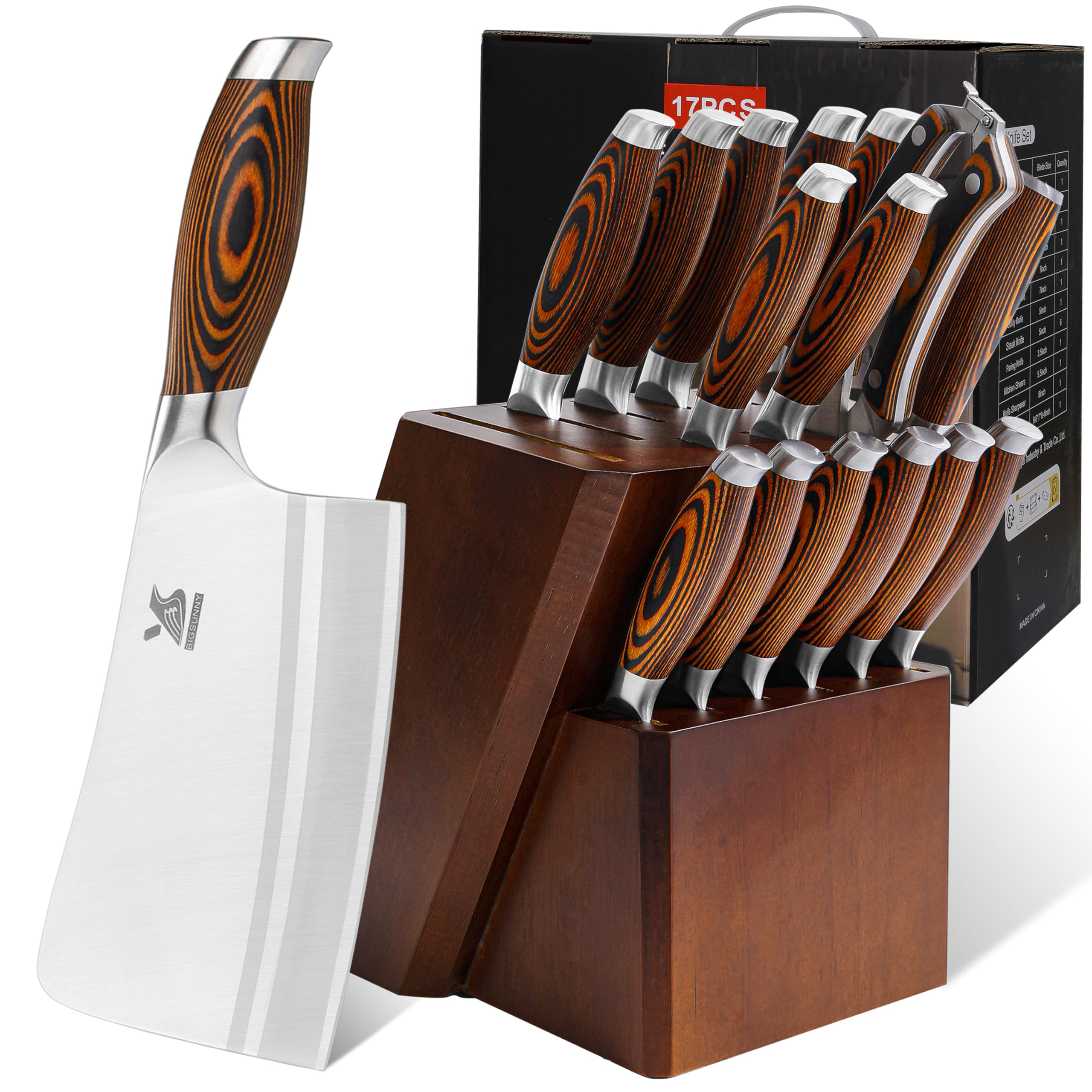 MSY BIGSUNNY knife block set wooden block for organized storage