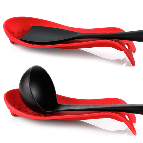 MSY BIGSUNNY silicone spoon rest red pair keeps countertops clean during cooking.