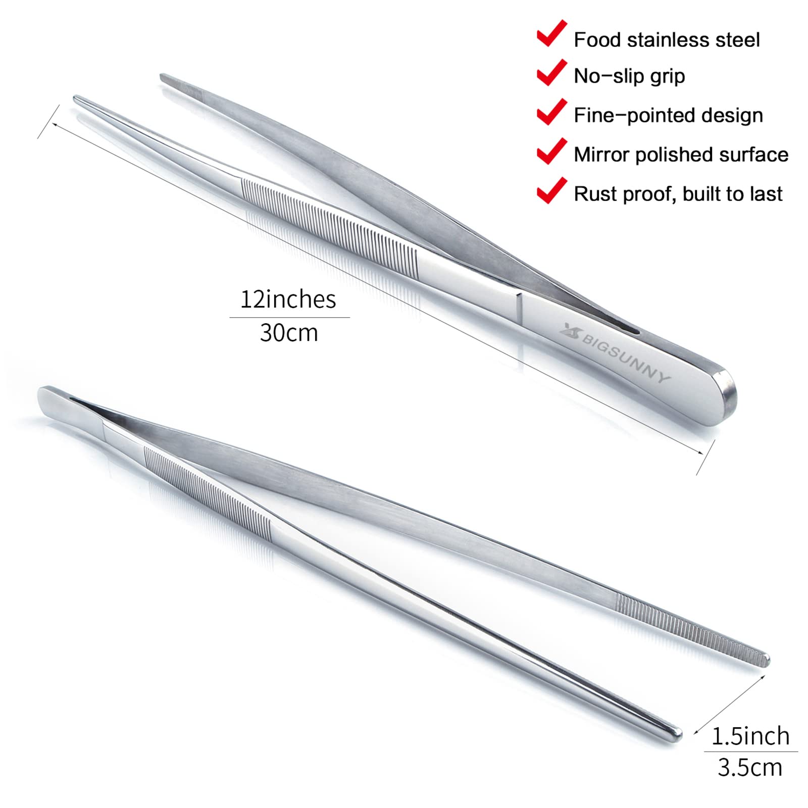 MSY BIGSUNNY stainless steel tweezers with non-slip grip for steady control.