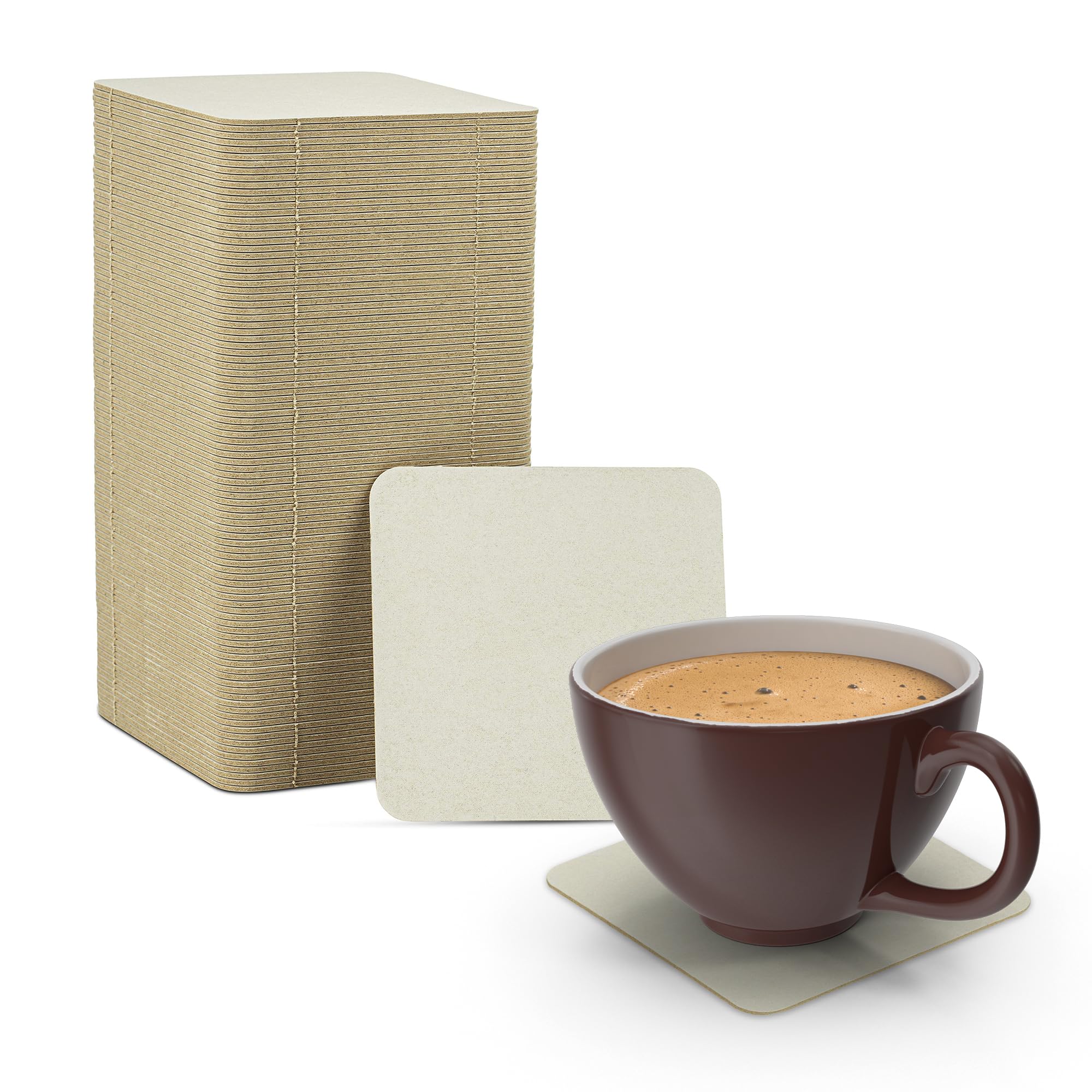 MT Products off-white square coasters 4in, pack of 100, ideal for drinks and events.