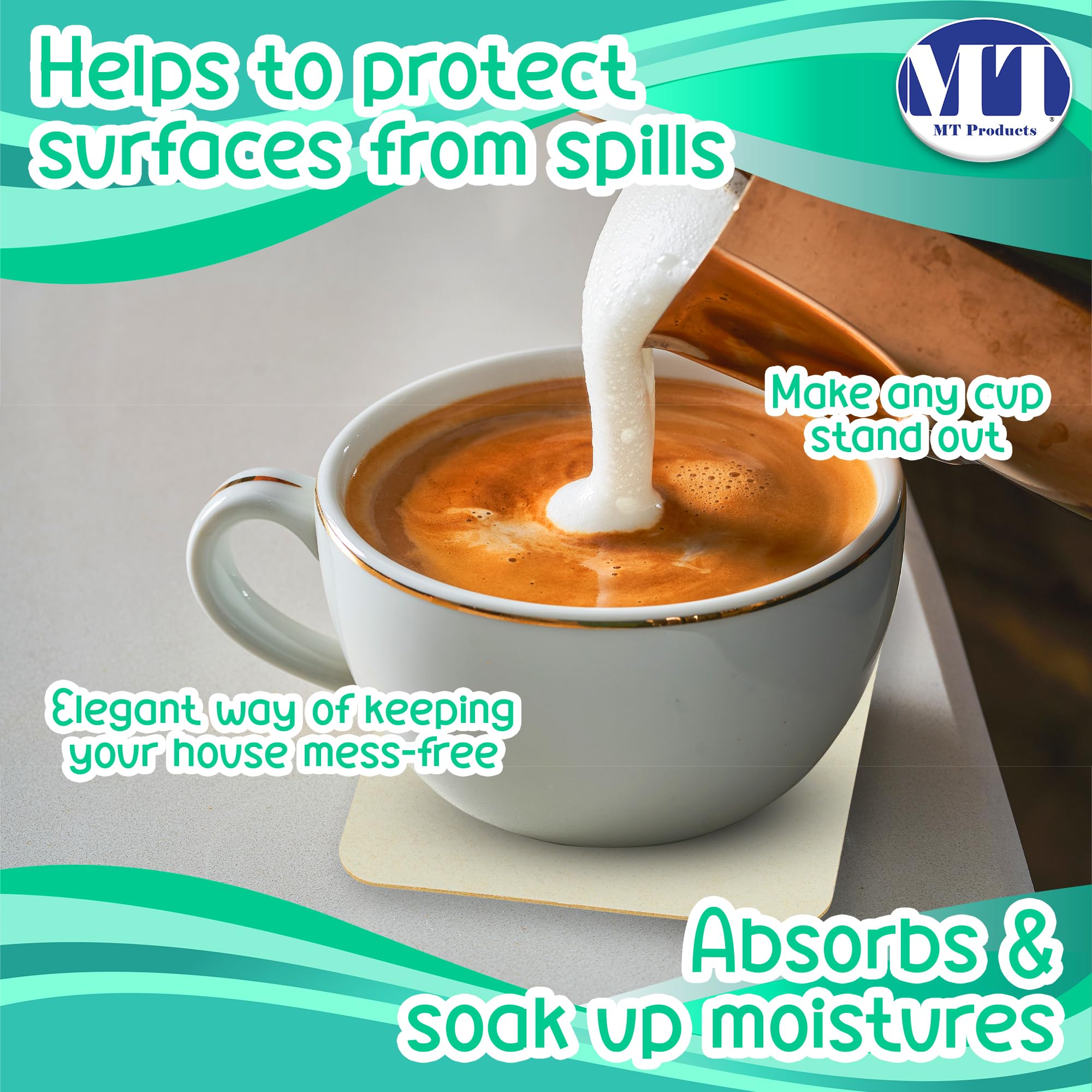 MT Products coasters absorb moisture, protecting furniture during beverages.
