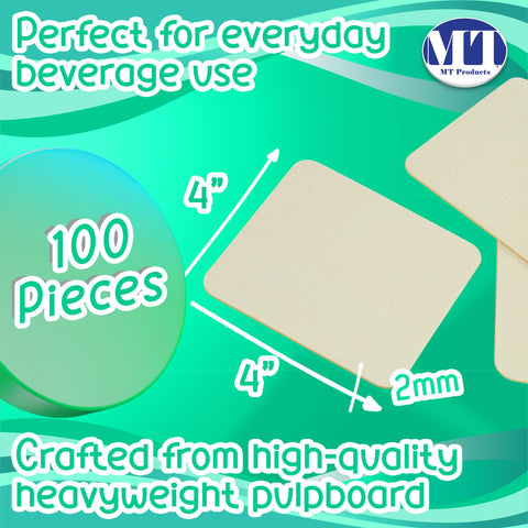 Close-up of MT Products coasters showing 2mm thickness and durable, absorbent surface.