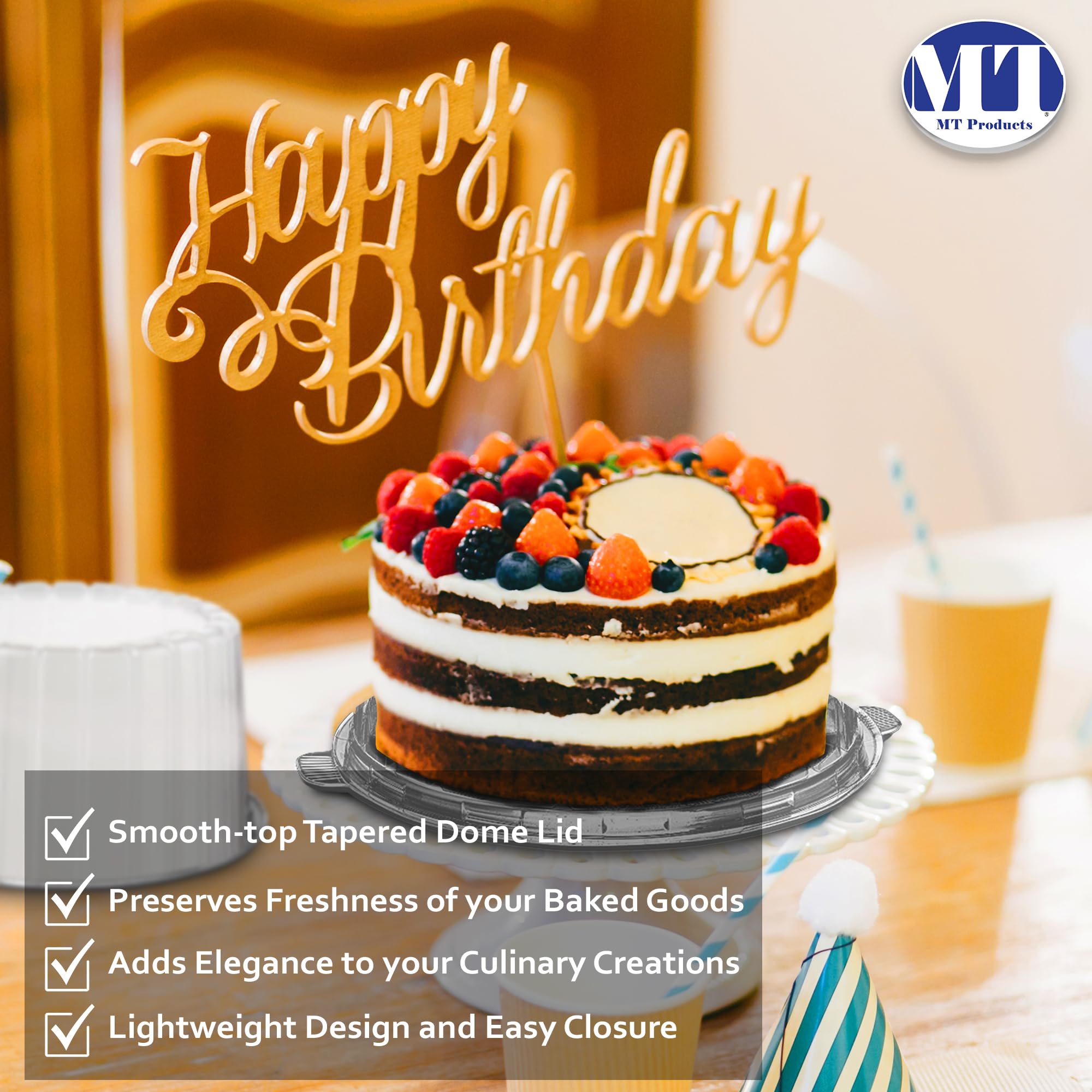 MT Products pack of five 8in cake containers offers versatile storage options.