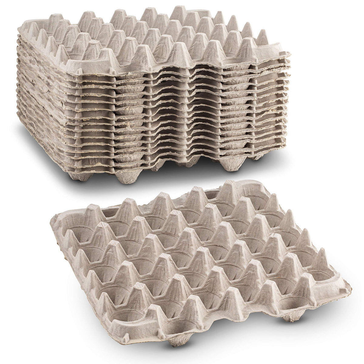 MT Products pulp-fiber egg flat cartons securely hold up to 30 eggs.
