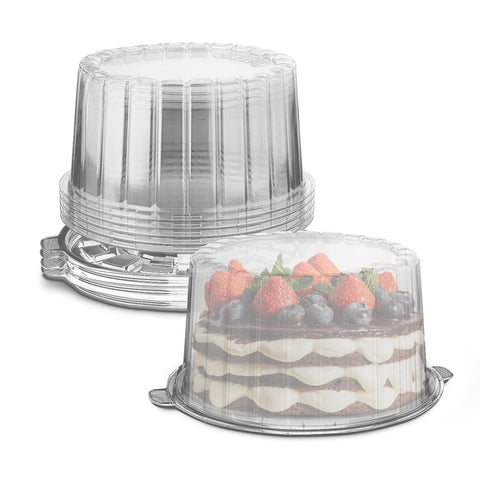 MT Products round 8in cake container with clear lid preserves freshness while showcasing the cake.