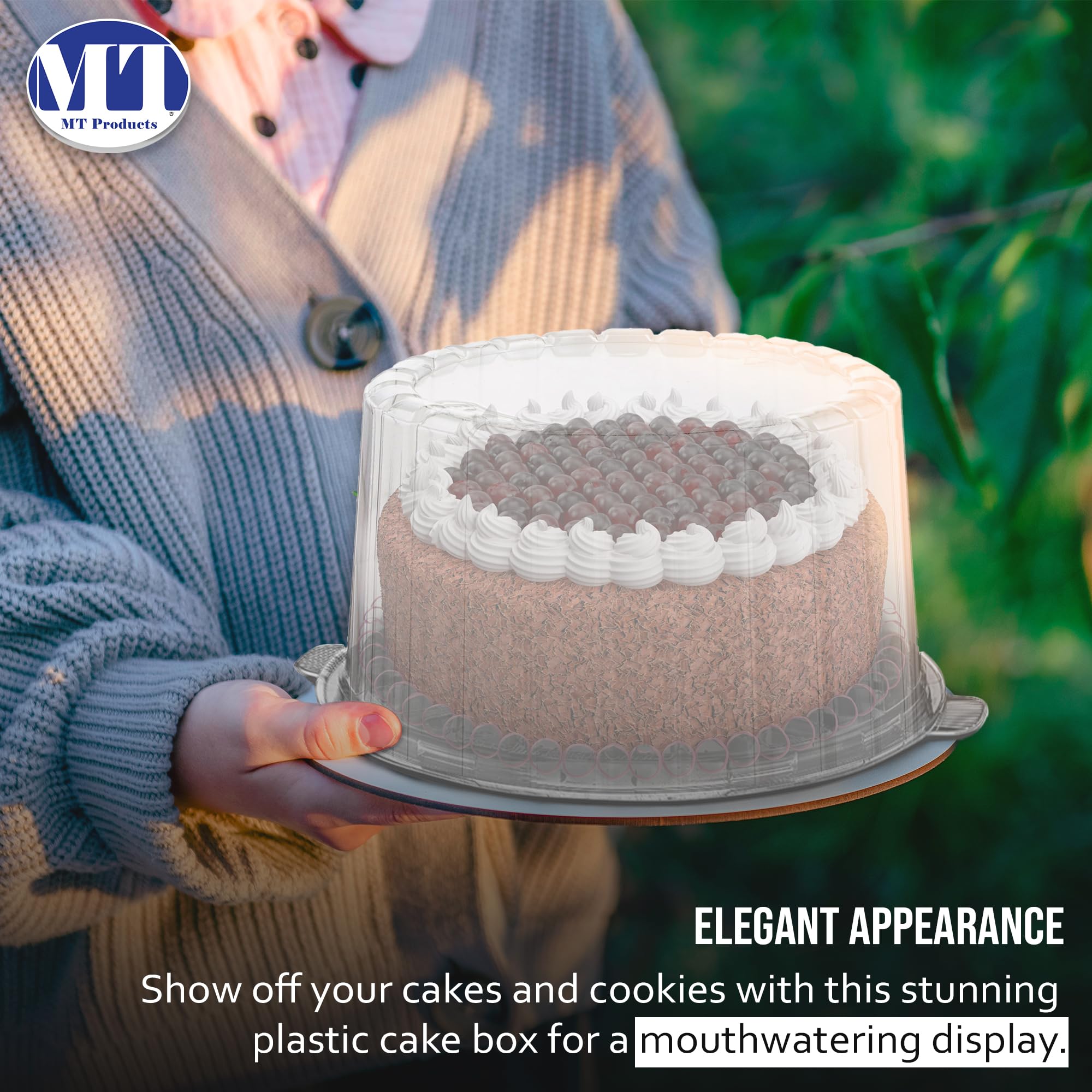 MT Products travel-friendly cake box with easy closure protects treats on the go.