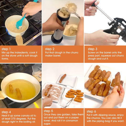 MTOGALT churro gun extruder showing easy push-out dough