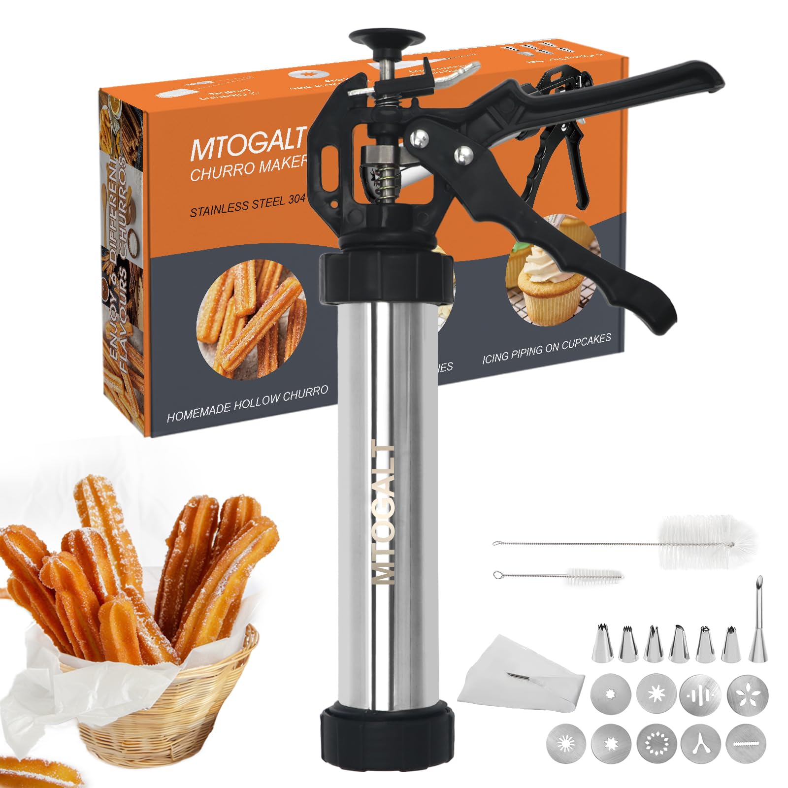 MTOGALT churro maker with stainless body for durable hygienic home use