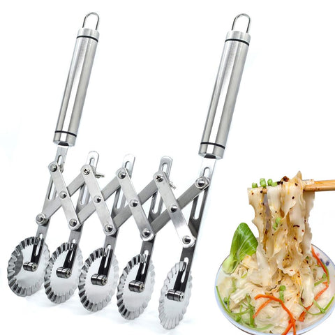 MTOMDY 5-wheel pastry cutter with handle for precise pizza and noodle slicing.