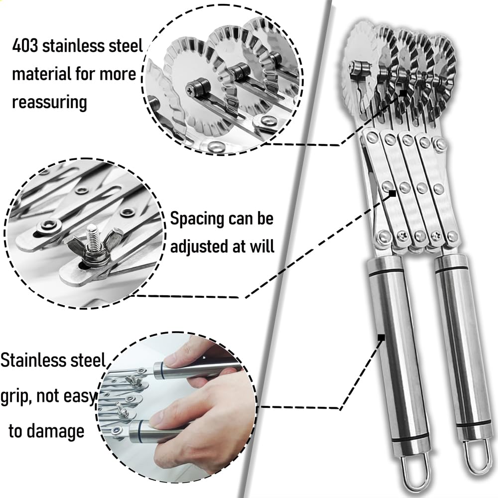 MTOMDY fluted pasta crimping wheel adds decorative edge to ravioli.