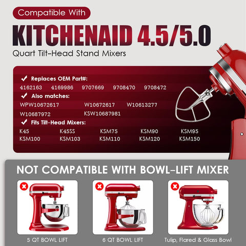 Mttobo K45B beater fits 4.5-qt and 5-qt tilt-head KitchenAid mixers