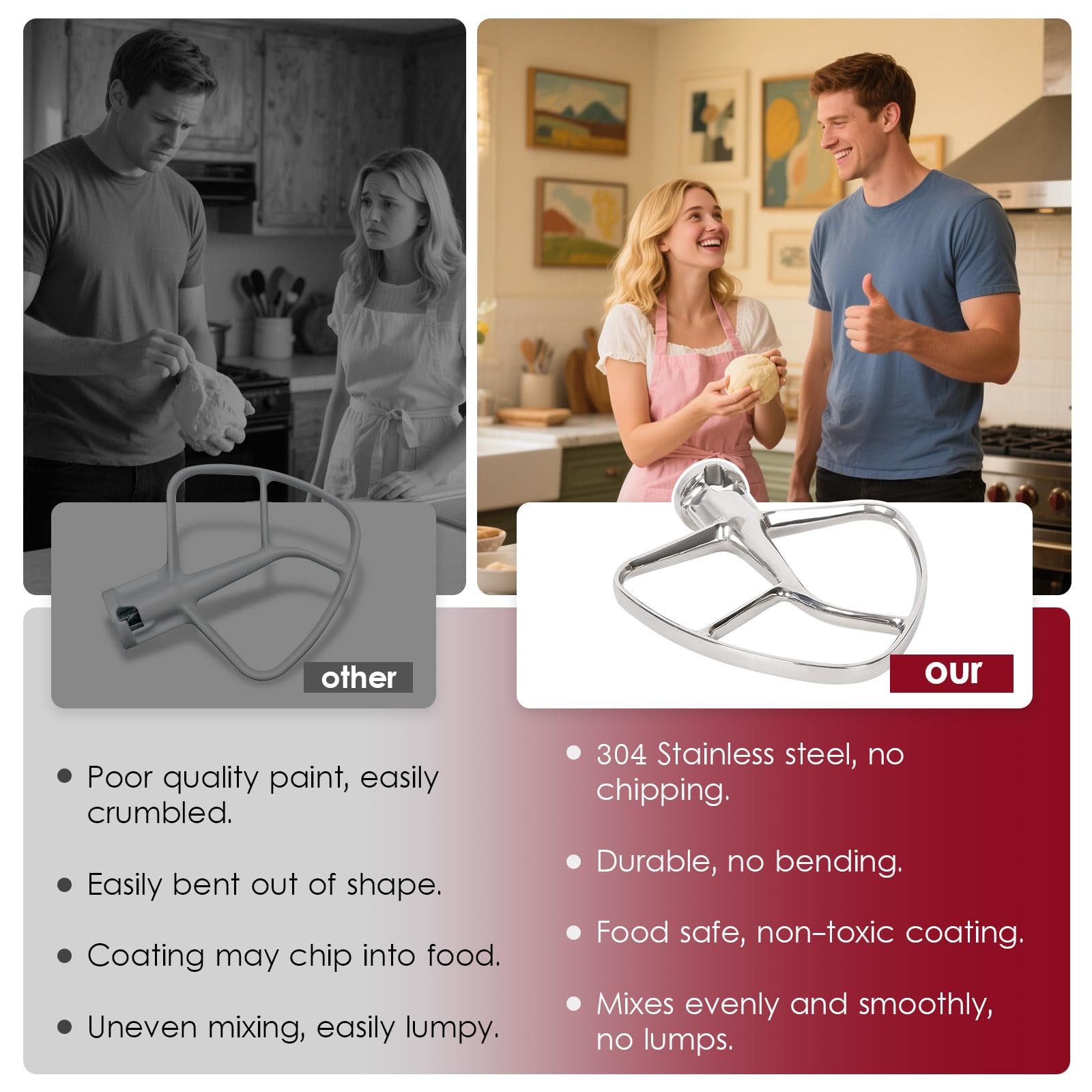 Sturdy stainless steel construction of Mttobo K45B beater reduces wear