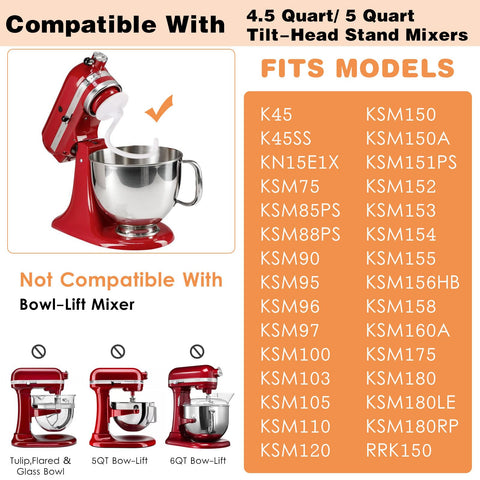 Mttobo KitchenAid tilt-head attachment shows versatile compatibility with 4.5-5 quart bowls.