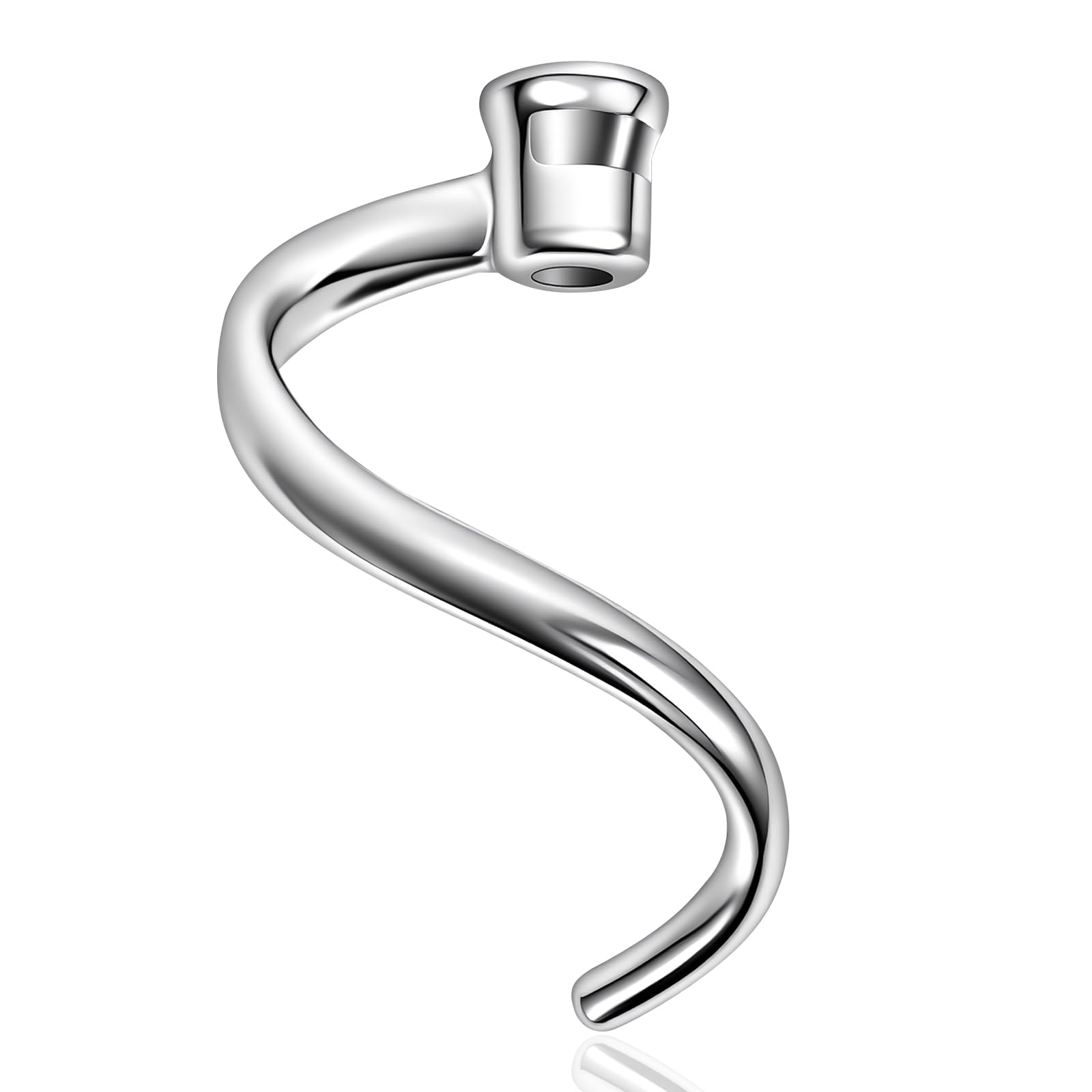 Mttobo stainless steel spiral dough hook on KitchenAid attachment for smooth kneading.