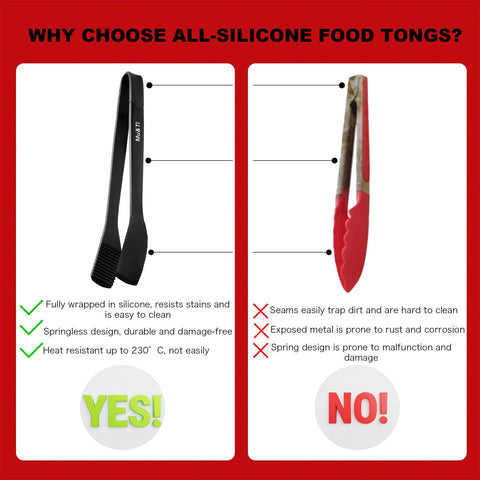 Mu&Ti heat-resistant silicone tongs withstand high heat up to 230°C