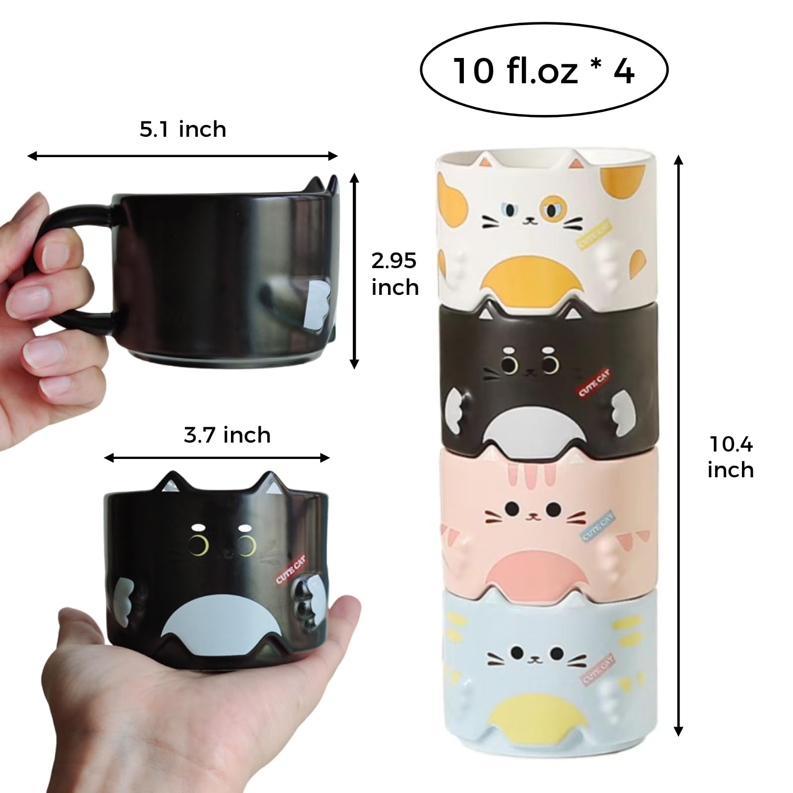 Mualuwi ceramic coffee mugs, 10 oz each, ideal for daily beverages.