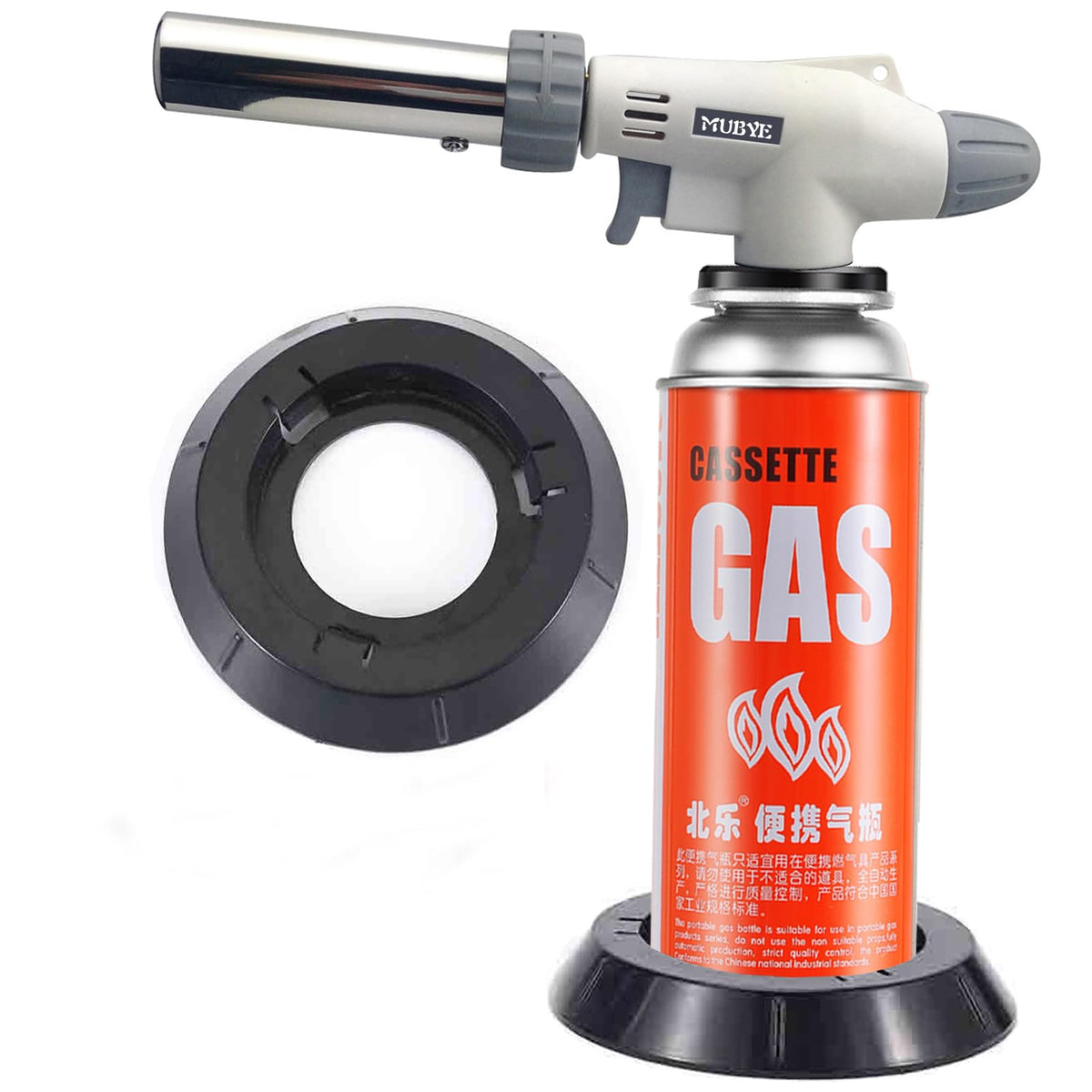 MUBYE butane torch front view for precise caramelization in the kitchen