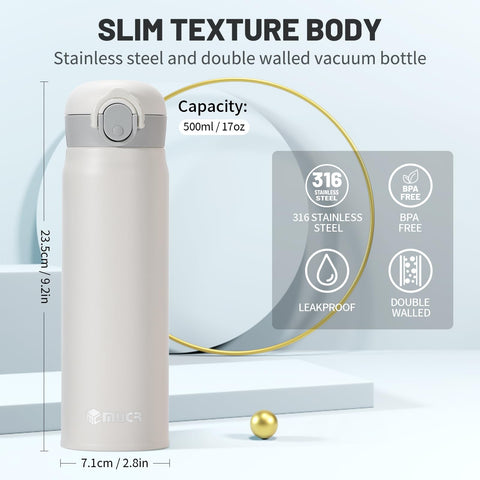 MUCR stainless steel body close-up highlights durable double-wall insulation.