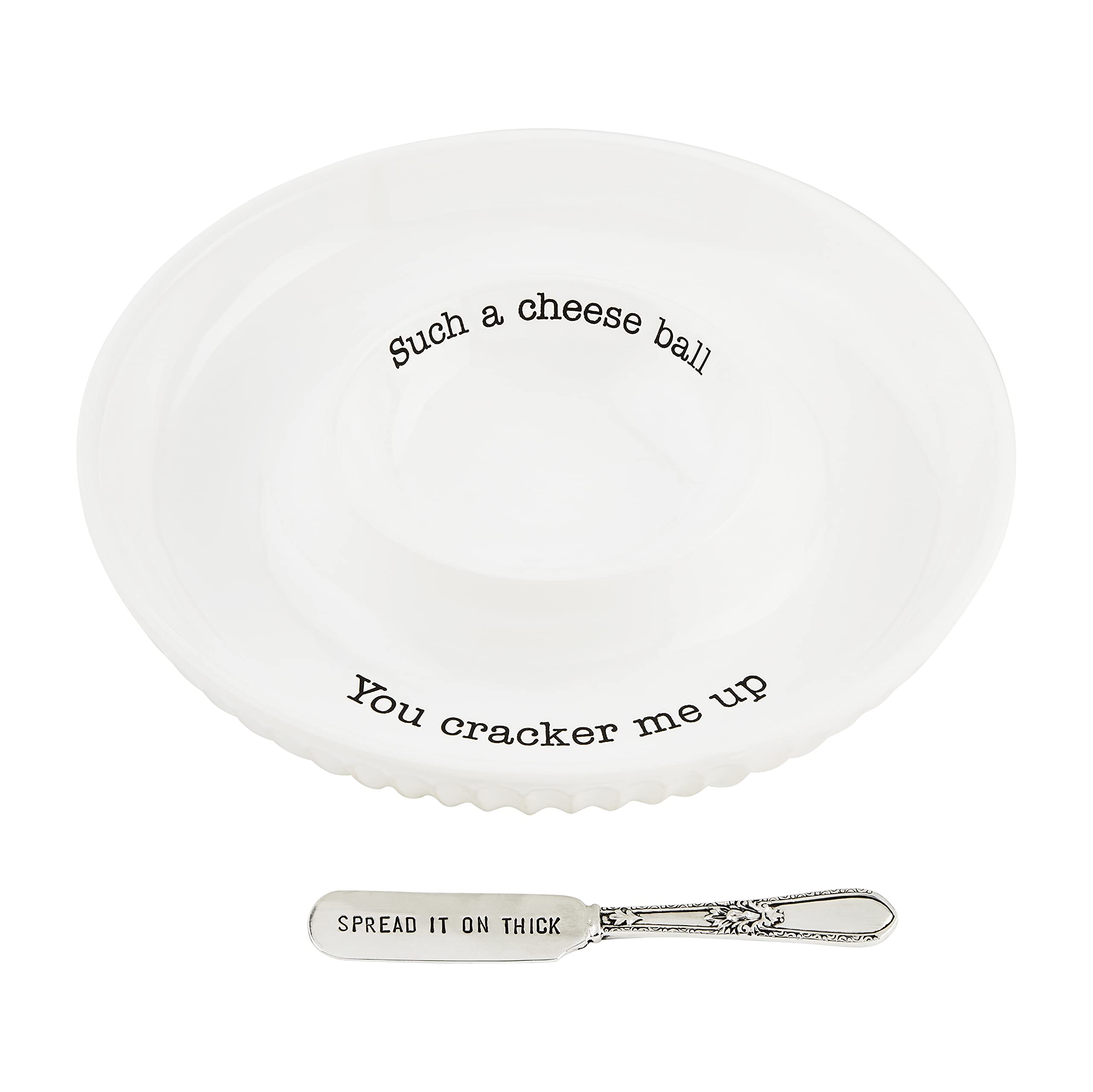 Mud Pie Circa cheese ball dish white with center well for easy serving.