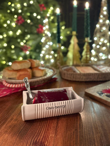 Mud Pie cranberry-themed serveware suitable for festive entertaining moments.