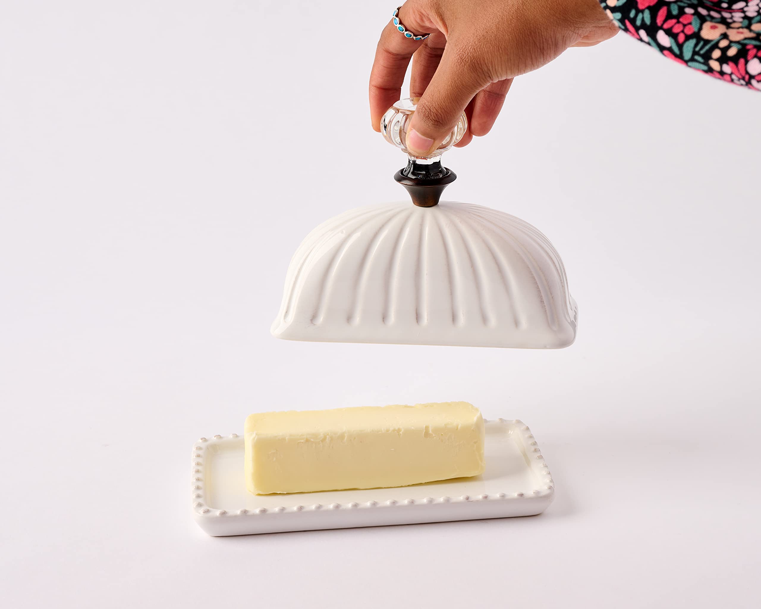 Mud Pie Door Knob Butter Dish shown on counter for ready-to-use butter.