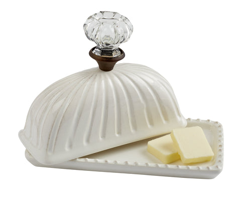 Mud Pie Door Knob Butter Dish dish front view for elegant countertop butter storage.