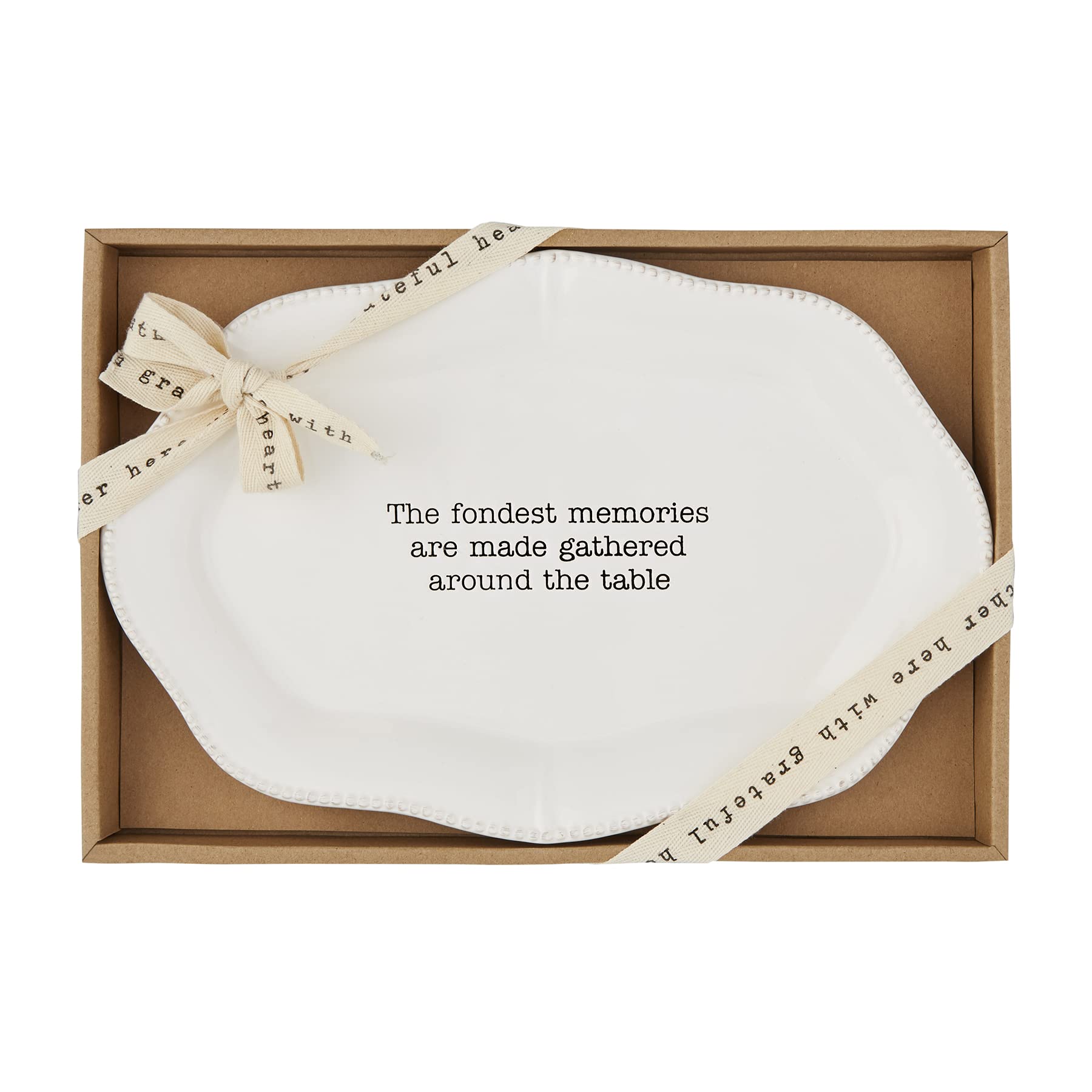 Mud Pie Memories Platter with scalloped edge in white ceramic, ideal for serving.