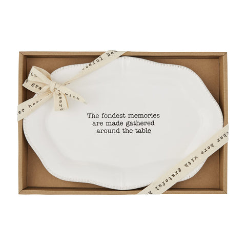 Mud Pie Memories Platter with scalloped edge in white ceramic, ideal for serving.