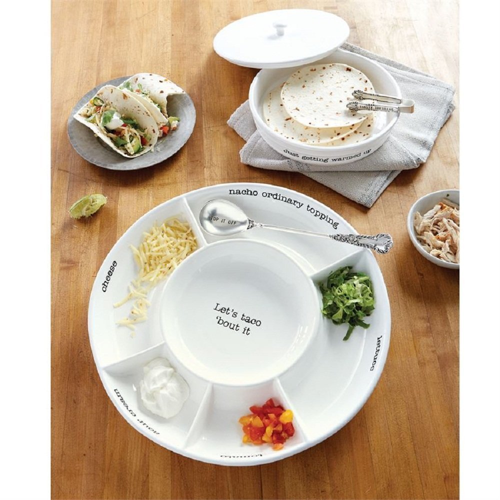 Mud Pie oven-safe ceramic warms tortillas safely up to 350 degrees.